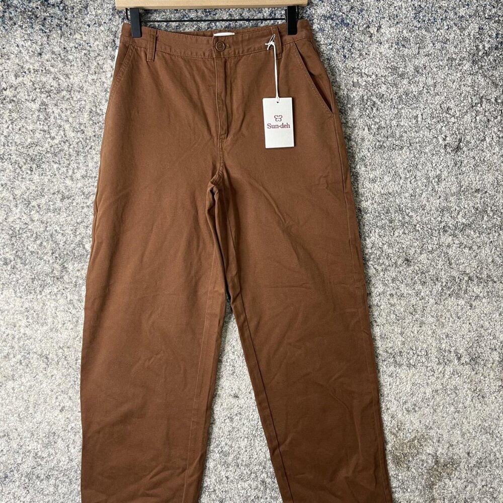 Sun-deh Pants Womens 4 Brown Jaden‎ Epicurean Organic Cotton Straight Leg Casual